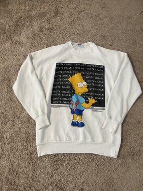 Vintage Simpsons Sweatshirt Mens XL White Bart Chalkboard Crewneck 90s USA Made